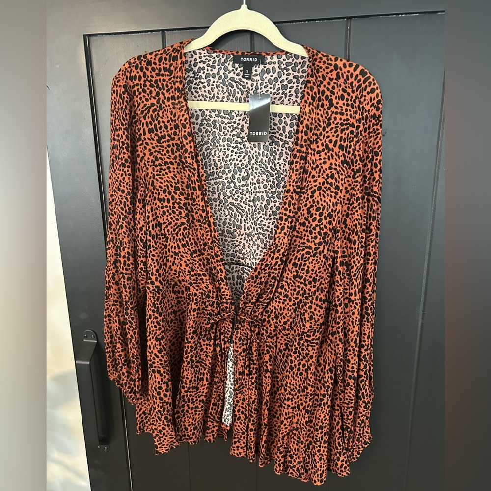 Orange cheetah tie top